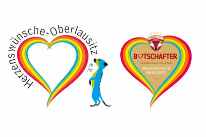 Logo vom Herzenswünsche Oberlausitz e.V. und Botschafterlogo der Lausitzer Füchse