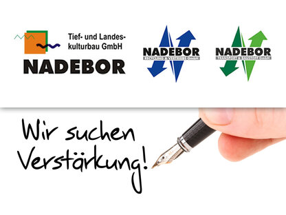 Logo Nadebor und Schriftzug "Wir suchen Verstärkung".